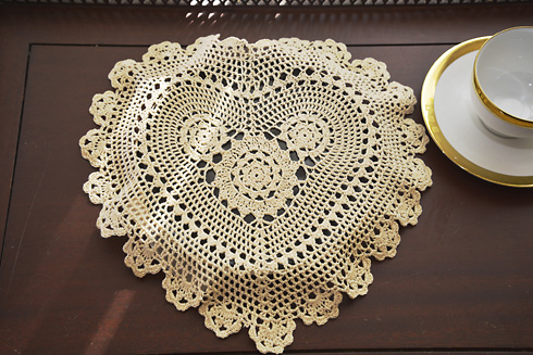 Wheat color Heart Shape Crochet Lace 13"x13" Crochet Hearts - Click Image to Close